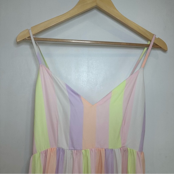 Karlie Pastel Stripe Tiered Midi Dress. Pink and White. Size: Medium. - Picture 4 of 11